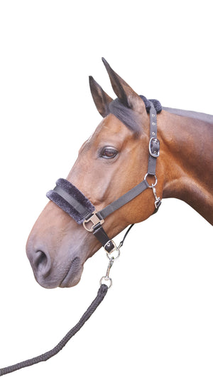 Hy Equestrian Faux Fur Padded Head Collar With Lead Rope
