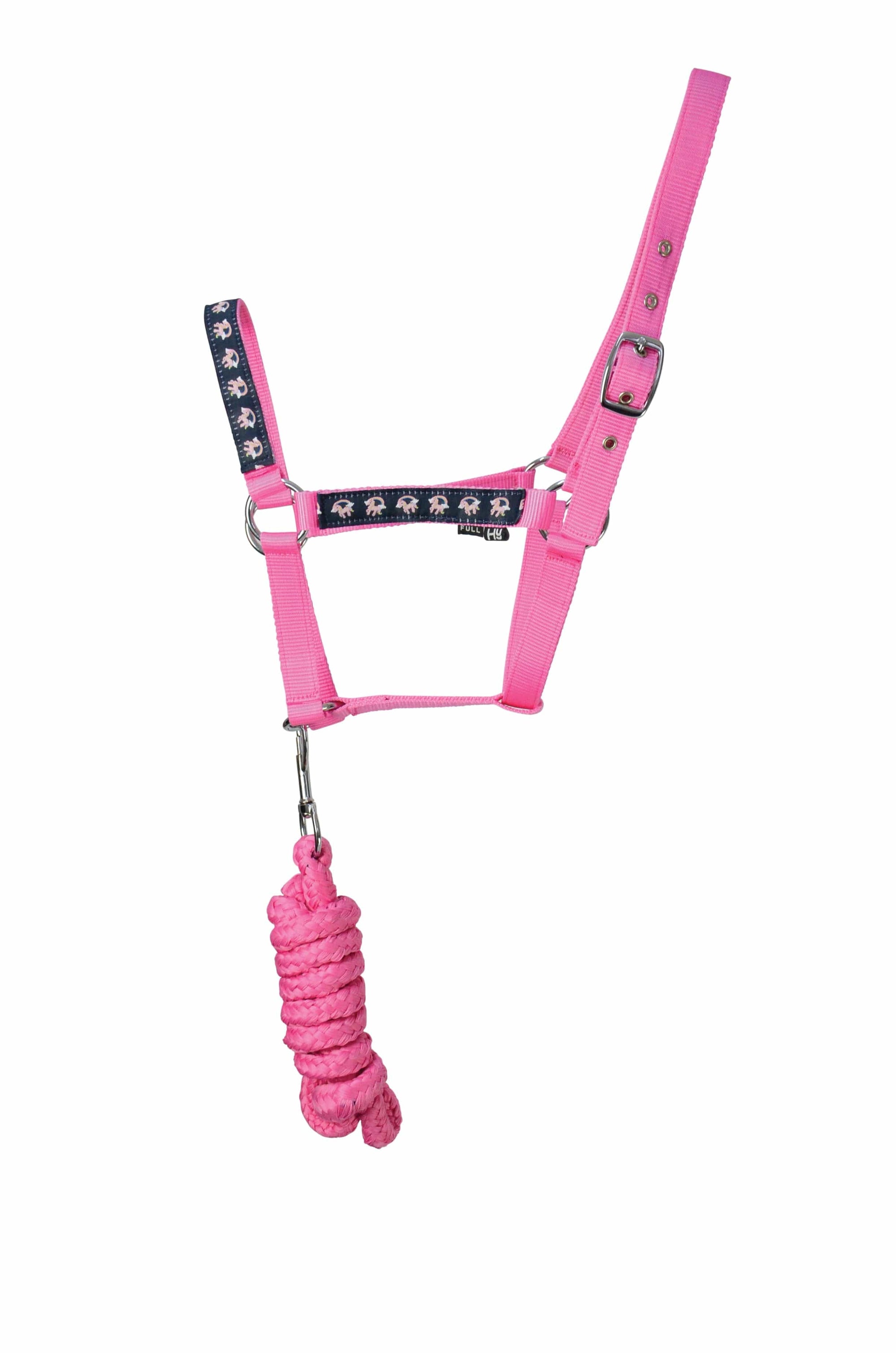 Hy unicorn head collar and lead rope - navy/pink - small 