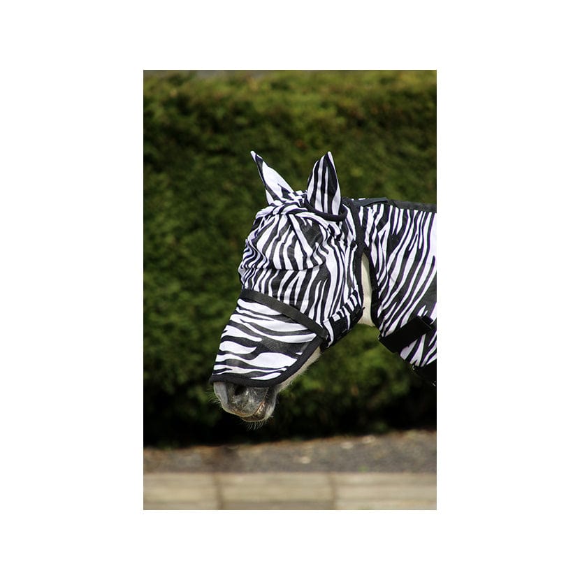 Hy equestrian zebra fly mask with ears and detachable nose