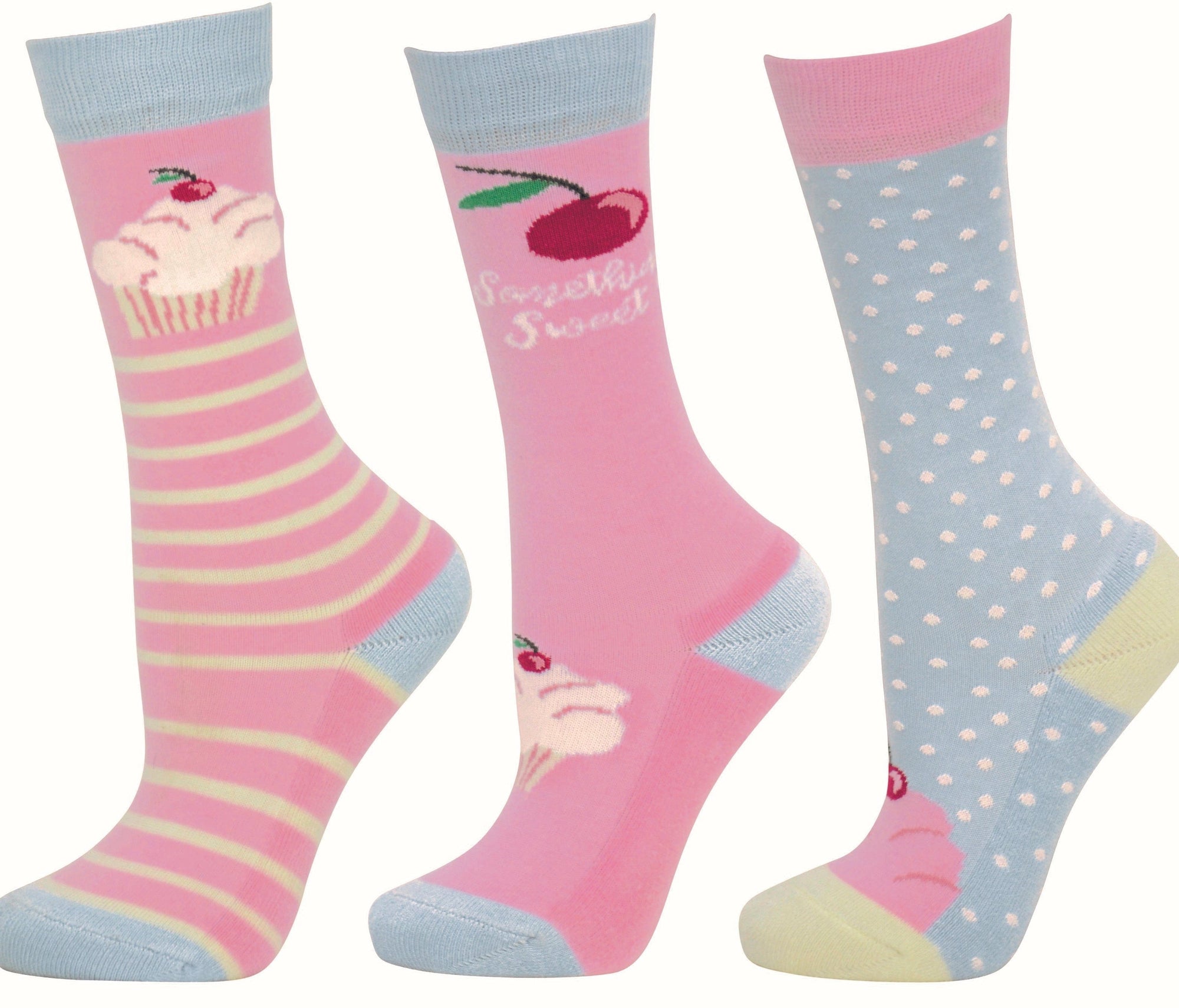 Hyfashion Cupcake Socks (Pack Of 3) Blue Tint/Pink Icing