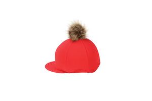 Hy equestrian hat cover with faux fur pom pom