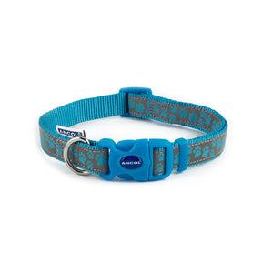 Ancol Patterned Collection Collar Reflective Paw Blue