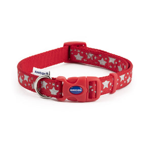 Ancol Patterned Collection Collar Reflective Paw Red