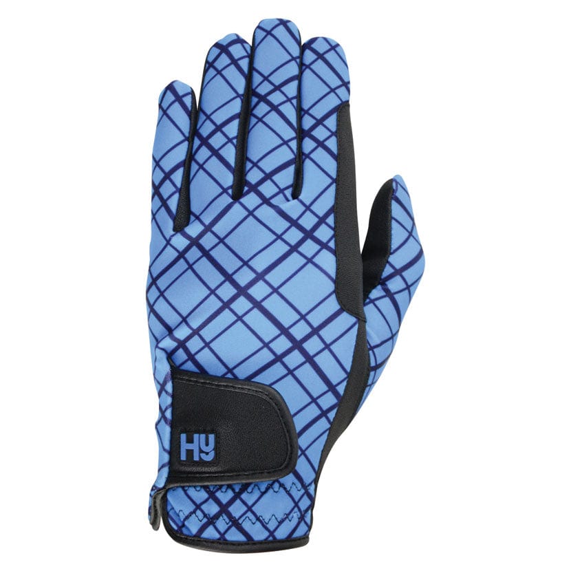 Hy5 lightweight printed riding gloves - blue check - x small