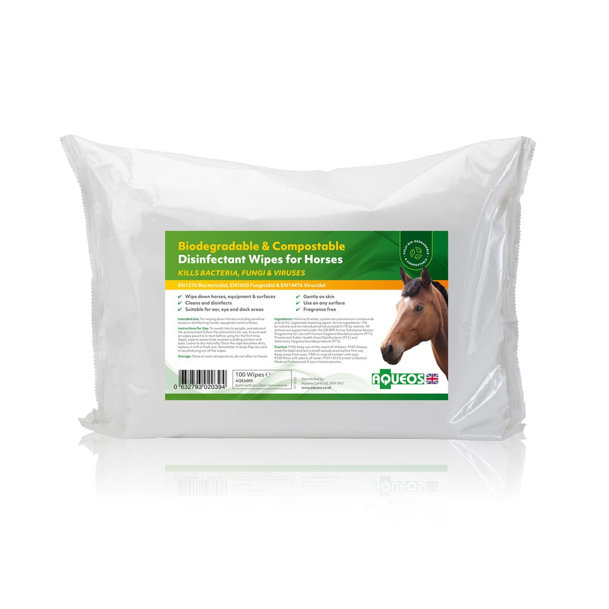 Aqueos Bio-Degradable & Compostible Disinfectant Horse Wipes